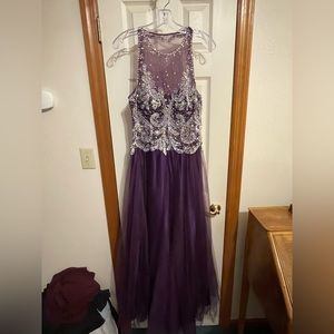 Dave & Johnny purple formal prom dress a-line with tulle and sequin beading